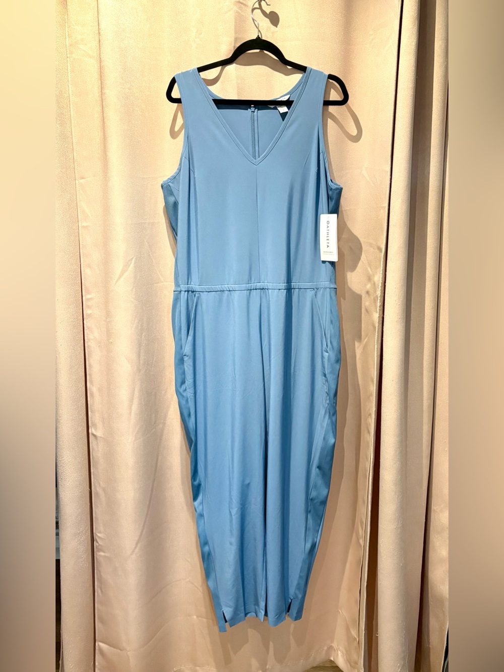Athleta Light Blue Sleeveless Midi Dress with V-Neck